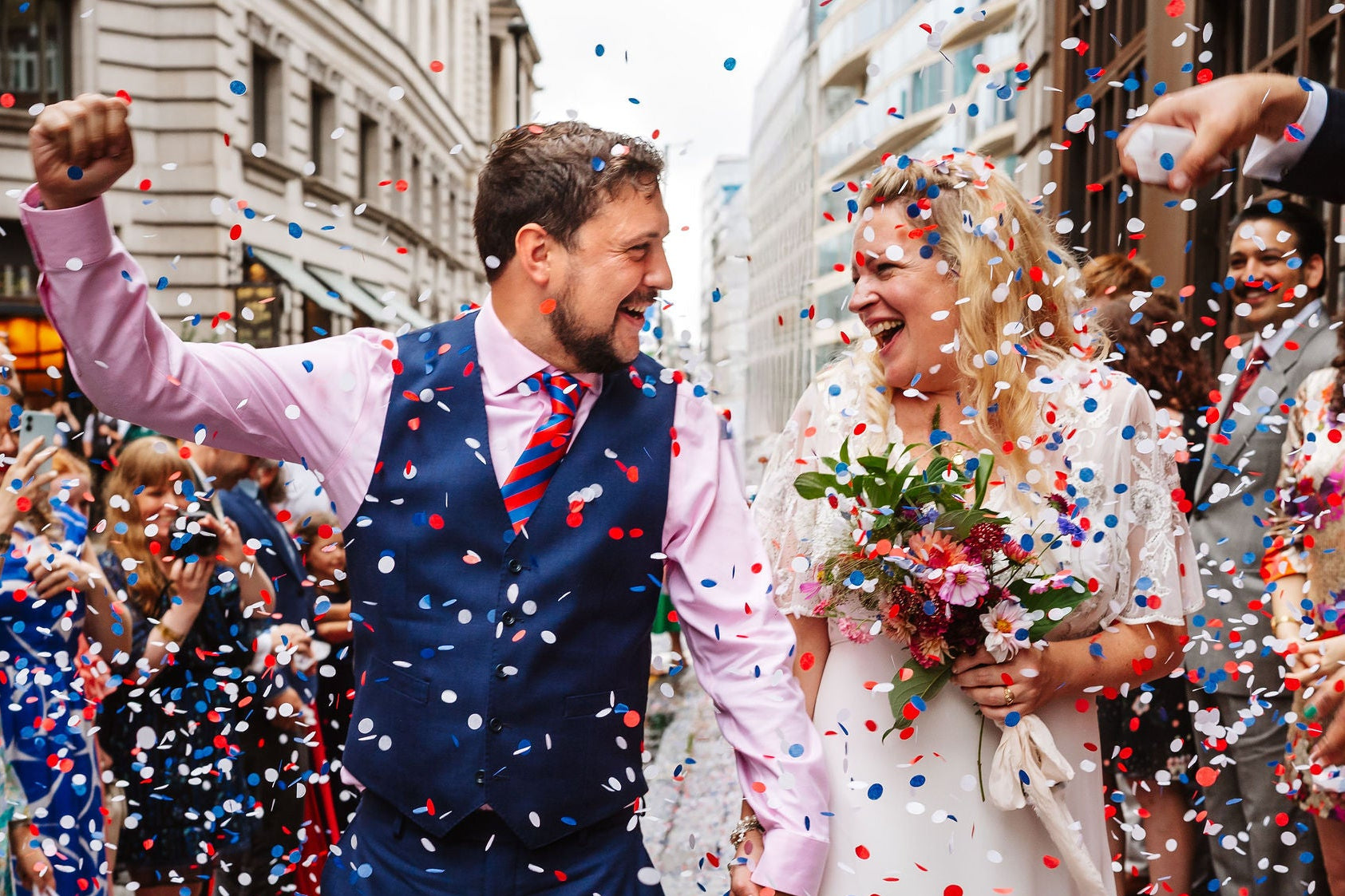 Ben Lee photograph of wedding flowers and confetti